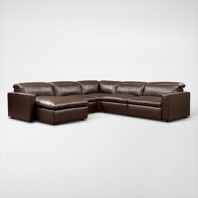Living Room Furniture - Happy 5-Piece Dual-Power Reclining Sectional with Chaise and 2 Reclining Seats