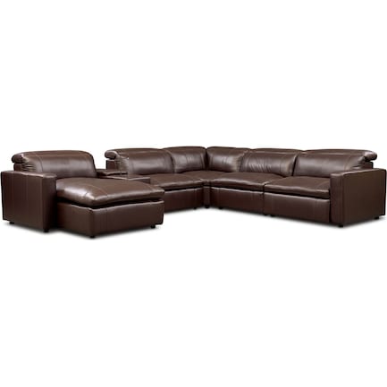 Happy 6-Piece Dual-Power Reclining Sectional with Left-Facing Chaise and 2 Reclining Seats - Brown