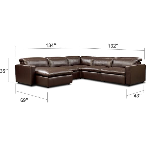 Living Room Furniture - Happy 5-Piece Dual-Power Reclining Sectional with Chaise and 2 Reclining Seats