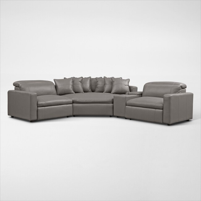 Living Room Furniture - Happy 4-Piece Dual-Power Reclining Sectional with 2 Reclining Seats and Cuddler
