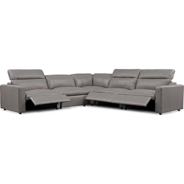 Happy 5-Piece Dual-Power Reclining Sectional with 3 Reclining Seats - Gray