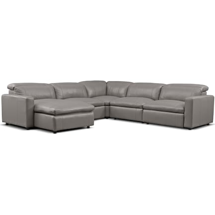Happy 5 Piece Dual Power Reclining, White Leather Sectional With Chaise And Recliner