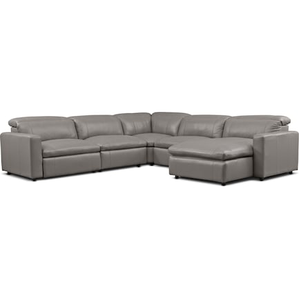 Happy 5-Piece Dual-Power Reclining Sectional with Right-Facing Chaise and 2 Reclining Seats - Gray