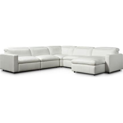 Happy 5-Piece Dual-Power Reclining Sectional with Right-Facing Chaise and 2 Reclining Seats - White