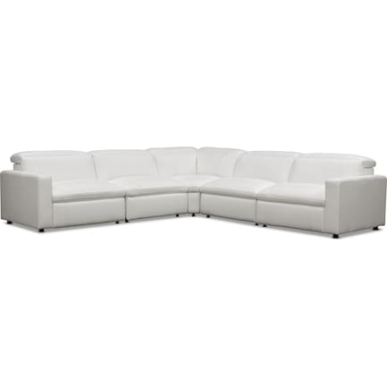 Happy 5-Piece Dual-Power Reclining Sectional with 3 Reclining Seats - White