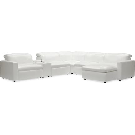 Happy 6-Piece Dual-Power Reclining Sectional with Right-Facing Chaise and 2 Reclining Seats - White