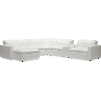 Happy 6-Piece Dual-Power Reclining Sectional with Left-Facing Chaise and 2 Reclining Seats - White