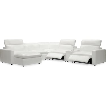 Happy 6-Piece Dual-Power Reclining Sectional with Left-Facing Chaise and 2 Reclining Seats - White