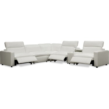 Happy 6-Piece Dual-Power Reclining Sectional with 3 Reclining Seats - White