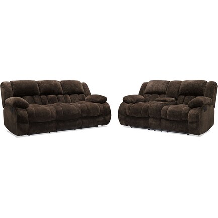 Harbor Park Manual Reclining Sofa and Loveseat with Console Set - Brown
