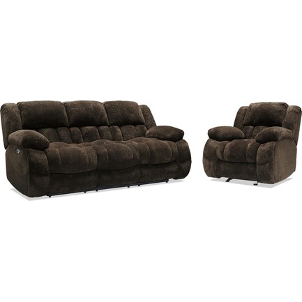 Harbor Park Power Reclining Sofa and Recliner Set - Brown