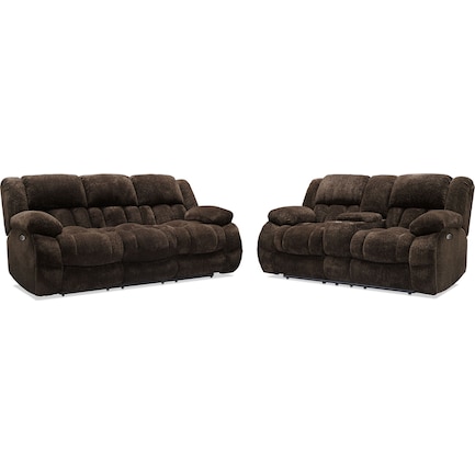 Harbor Park Power Reclining Sofa and Loveseat Set - Brown