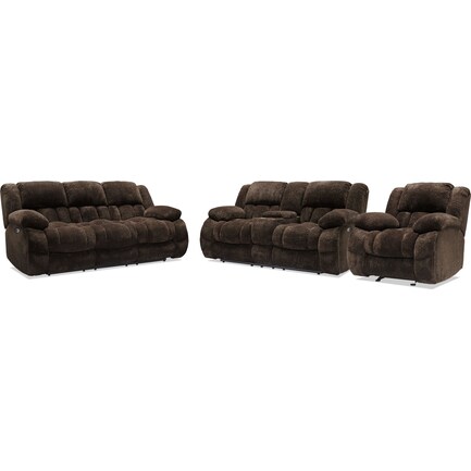 Harbor Park Power Reclining Sofa, Loveseat with Console, and Recliner Set - Brown