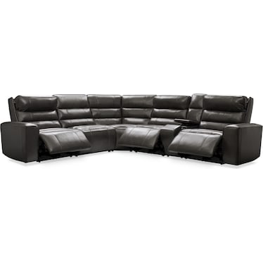Hartley 6-Piece Dual-Power Reclining Sectional with 3 Reclining Seats - Charcoal