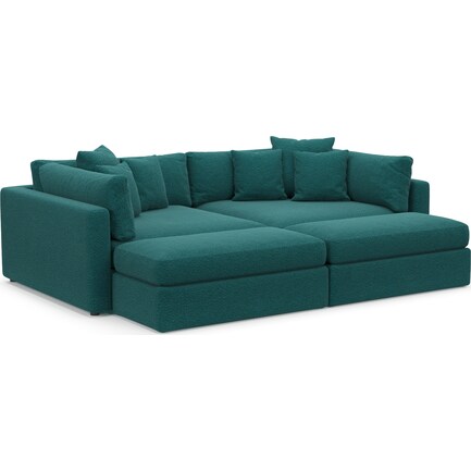 Haven Foam Comfort 2-Piece Media Sofa and 2 Ottomans - Bloke Peacock