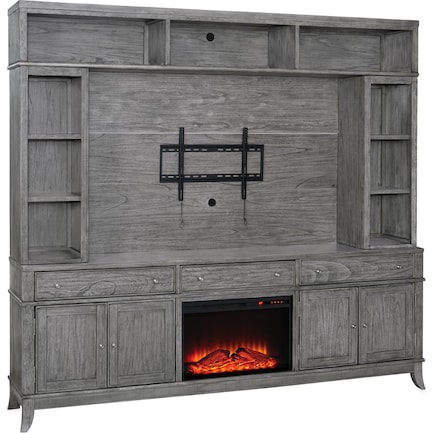 Hazel Entertainment Wall with Traditional Fireplace - Gray