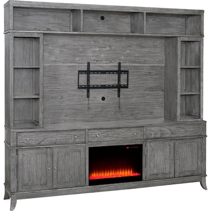 Hazel Entertainment Wall with Contemporary Fireplace - Gray