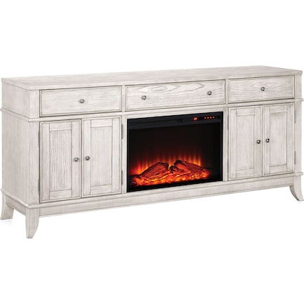 Hazel 74" TV Stand with Traditional Fireplace - Water White