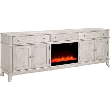 Hazel 94" TV Stand with Contemporary Fireplace - Water White