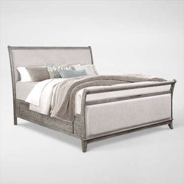 Hazel 5-Piece Queen Upholstered Storage Bedroom Set with Dresser and Mirror - Gray