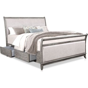 Hazel 5-Piece Queen Upholstered Storage Bedroom Set with Dresser and Mirror - Gray