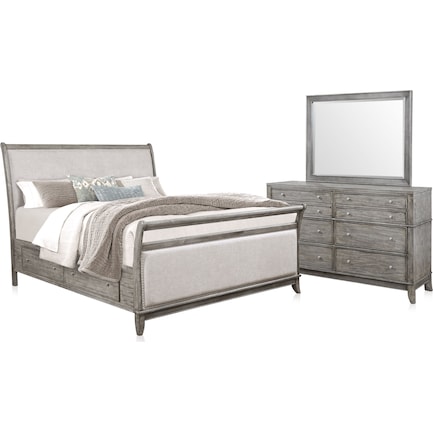 Hazel 5-Piece Upholstered Bedroom Set with Dresser and Mirror