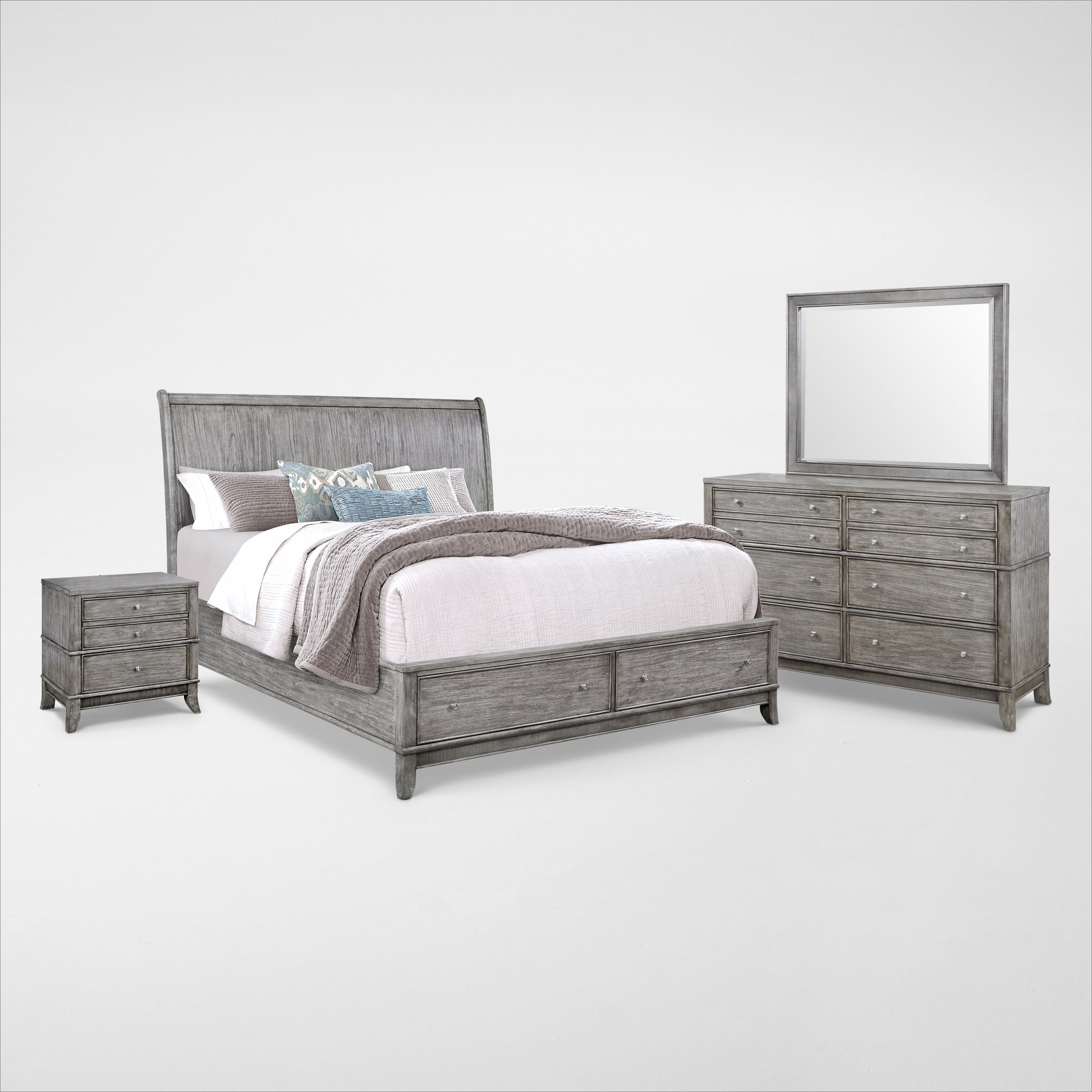 Hazel 6Piece Bedroom Set with 2Drawer Nightstand, Dresser and Mirror