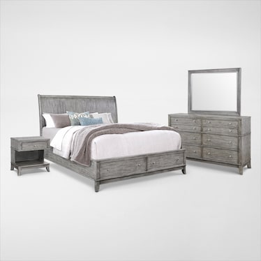 Hazel 6-Piece Bedroom Set with 1-Drawer Nightstand, Dresser and Mirror