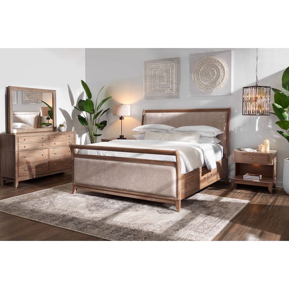 Hazel 6Piece Upholstered Bedroom Set with 1Drawer Nightstand, Dresser