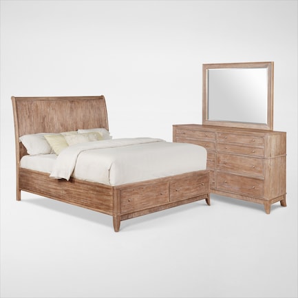 Hazel 5-Piece Queen Bedroom Set with Dresser and Mirror - Latte
