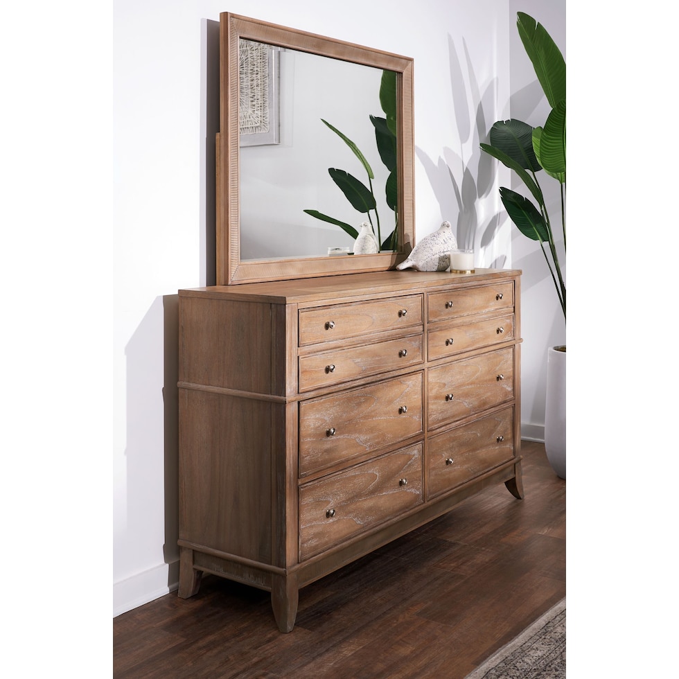 hazel light brown dresser and mirror   