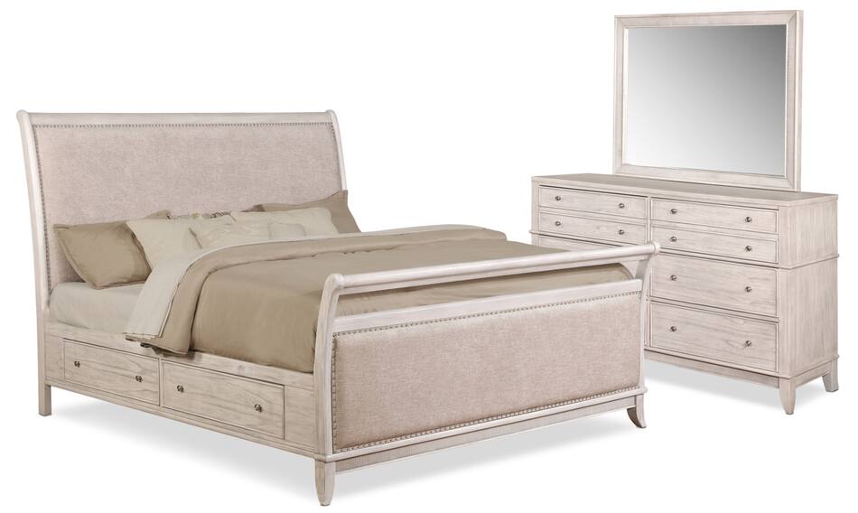 Hazel 5Piece Upholstered Bedroom Set with Dresser and Mirror