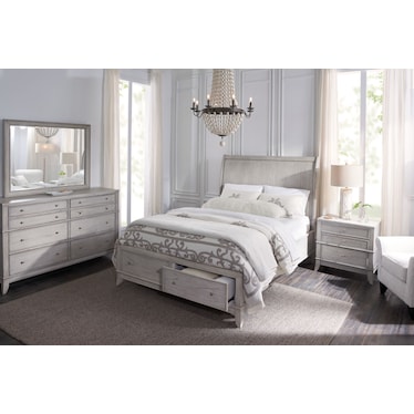 Hazel 6-Piece Queen Bedroom Set with 2-Drawer Nightstand, Dresser and Mirror - Water White