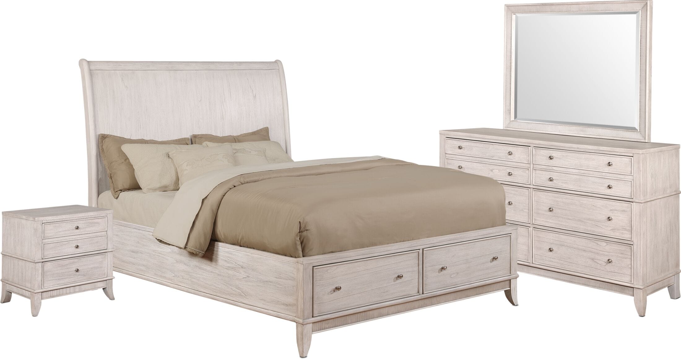Hazel 6Piece Bedroom Set with 2Drawer Nightstand, Dresser and Mirror