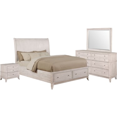 Hazel 6-Piece Queen Bedroom Set with 2-Drawer Nightstand, Dresser and Mirror - Water White
