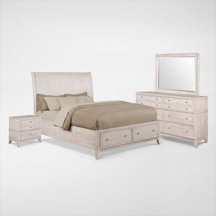 Hazel 6-Piece Queen Bedroom Set with 2-Drawer Nightstand, Dresser and Mirror - Water White