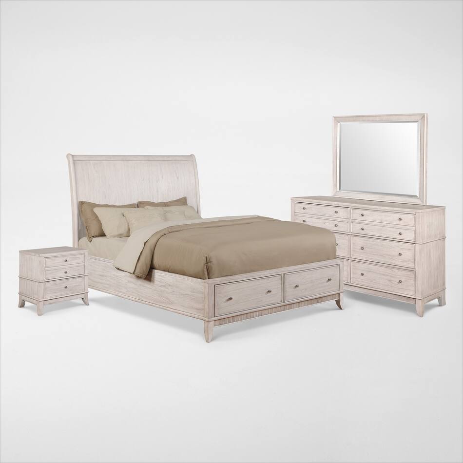 Hazel 6Piece Bedroom Set with 2Drawer Nightstand, Dresser and Mirror