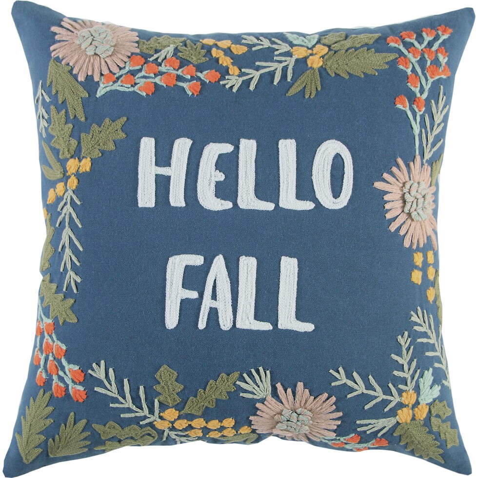 hello fall blue accent pillow   