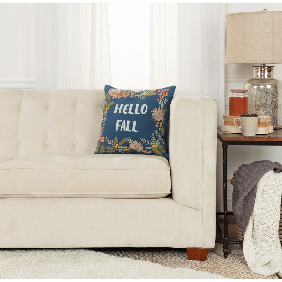 hello fall blue accent pillow   
