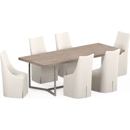 Heritage Dining Table with 6 Nicolette Dining Chairs - Sand