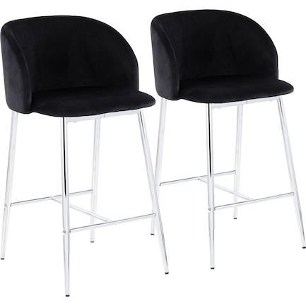 Hermione Set of 2 Counter-Height Stools - Chrome/Black