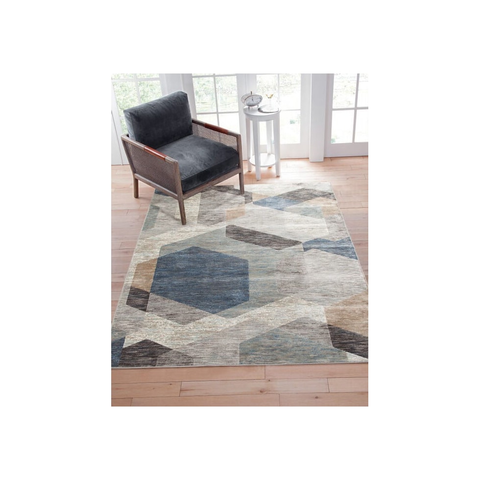 hexa blue area rug  x    