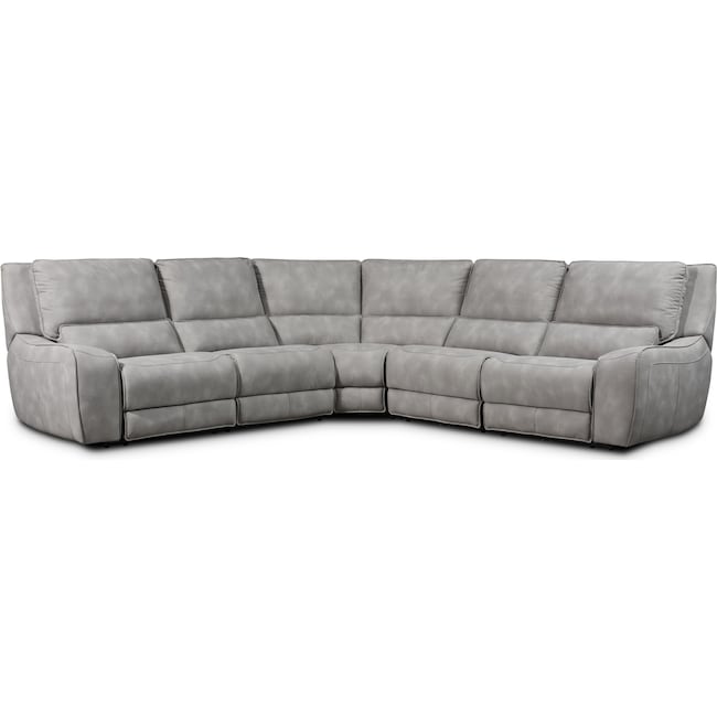 Living Room Furniture - Holden 5-Piece Dual-Power Reclining Sectional with 3 Reclining Seats - Stone
