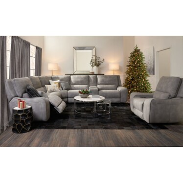 Holden 6-Piece Dual-Power Reclining Sectional with 3 Reclining Seats - Stone