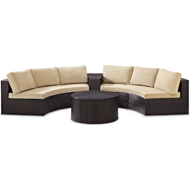 Huntington 3-Piece Outdoor Sectional and Coffee Table Set - Brown