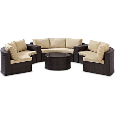 Huntington 5-Piece Outdoor Sectional and Coffee Table Set - Brown