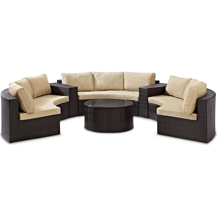 Huntington 5-Piece Outdoor Sectional and Coffee Table Set - Brown