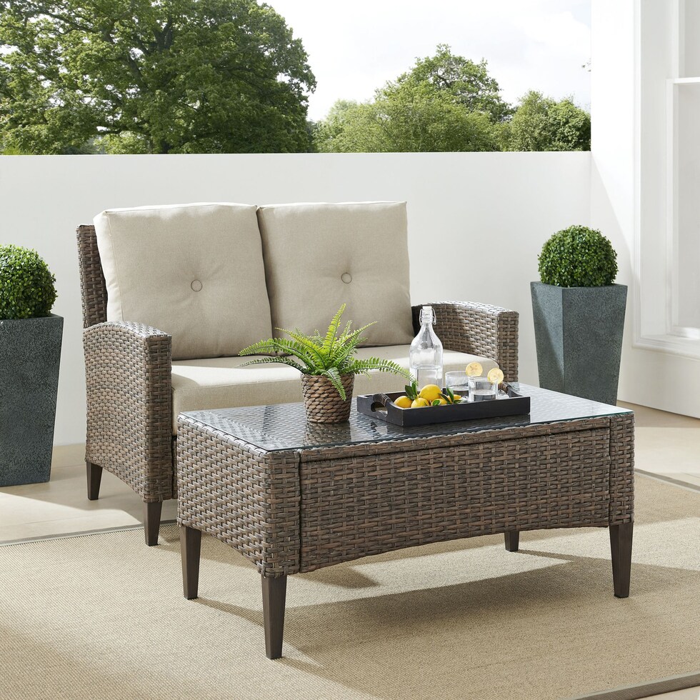 huron light brown outdoor loveseat set   
