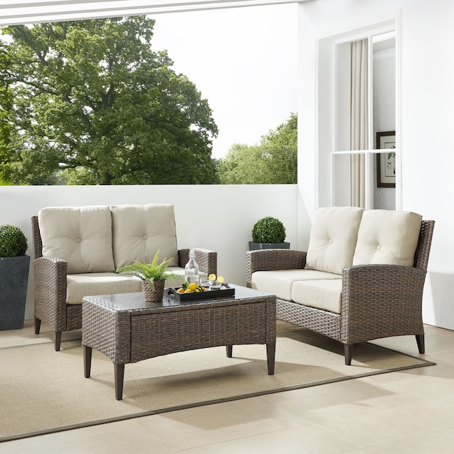 Outdoor Furniture - Huron Set of 2 Outdoor Loveseats and Coffee Table