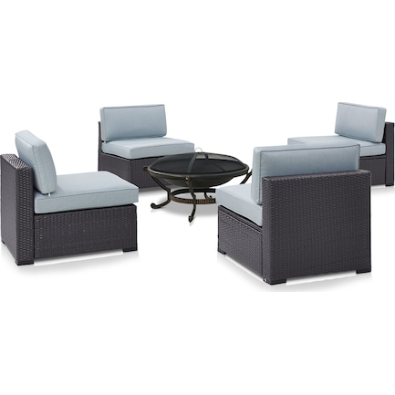 Isla Set of 4 Outdoor Armless Chairs and Fire Pit - Mist